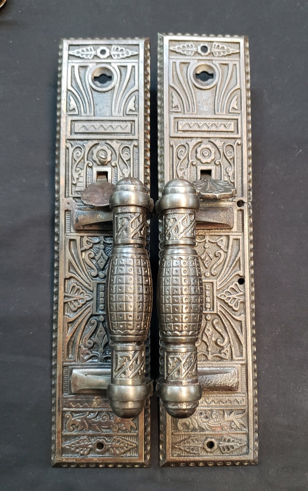 Restored Victorian Eastlake Door Handles w/ Backplates & Thumb Latch GS00459