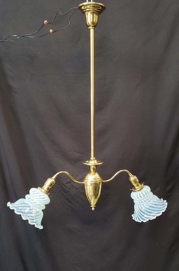 Two Light Flush Mount Rod Chandelier with Ruffled Swirl Shades 34" x 29" GS00461