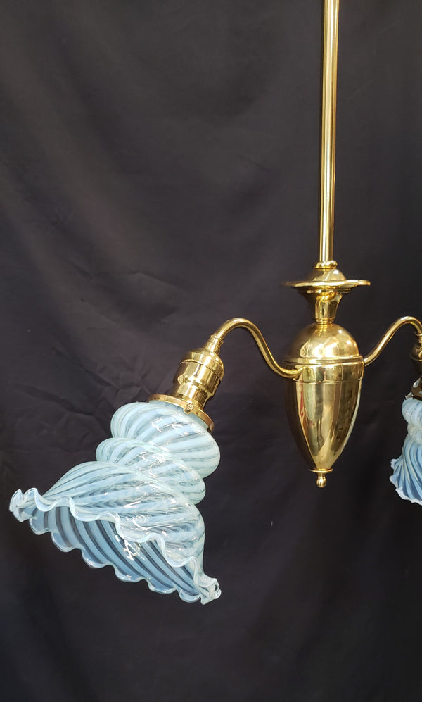 Two Light Flush Mount Rod Chandelier with Ruffled Swirl Shades 34" x 29" GS00461