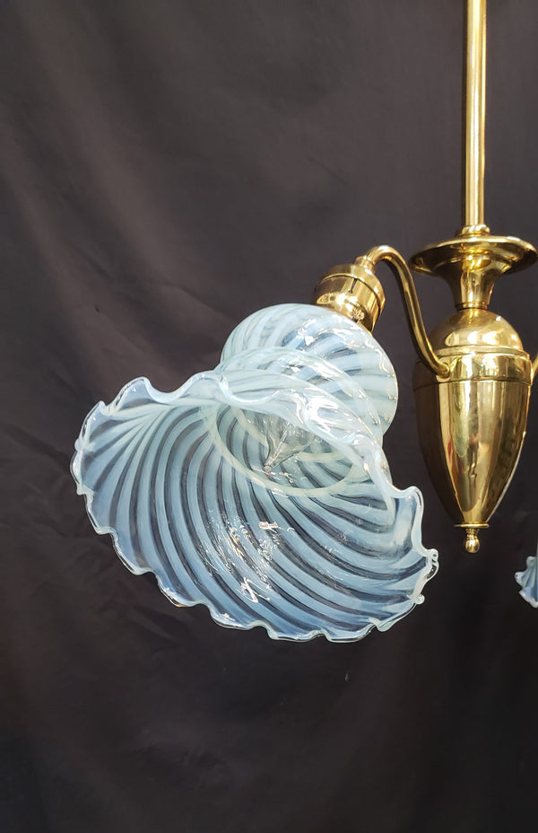 Two Light Flush Mount Rod Chandelier with Ruffled Swirl Shades 34" x 29" GS00461