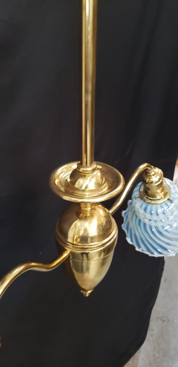 Two Light Flush Mount Rod Chandelier with Ruffled Swirl Shades 34" x 29" GS00461
