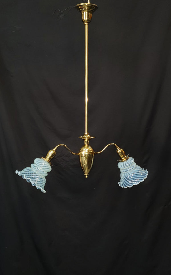 Two Light Flush Mount Rod Chandelier with Ruffled Swirl Shades 34" x 29" GS00461