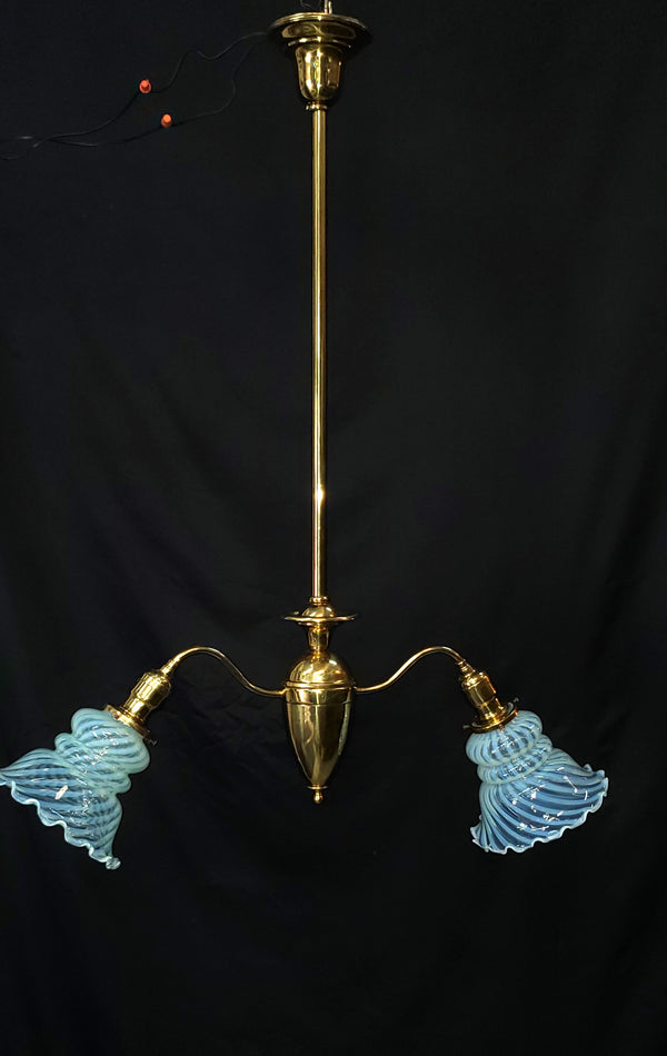 Two Light Flush Mount Rod Chandelier with Ruffled Swirl Shades 34" x 29" GS00461