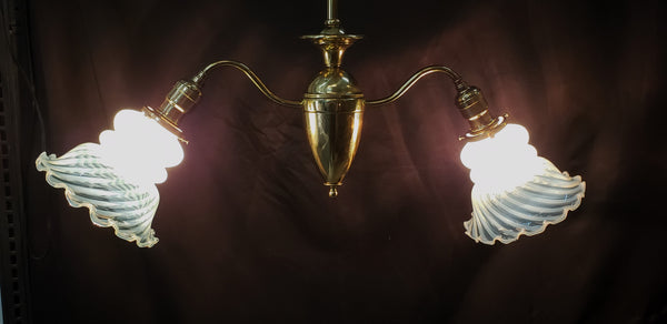 Two Light Flush Mount Rod Chandelier with Ruffled Swirl Shades 34" x 29" GS00461