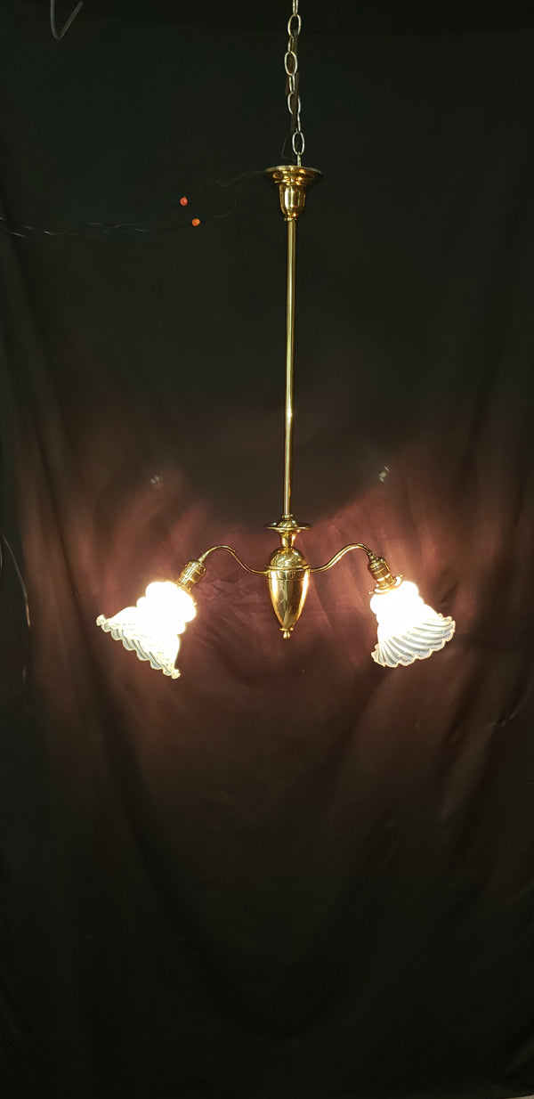 Two Light Flush Mount Rod Chandelier with Ruffled Swirl Shades 34" x 29" GS00461