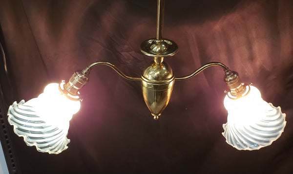 Two Light Flush Mount Rod Chandelier with Ruffled Swirl Shades 34" x 29" GS00461