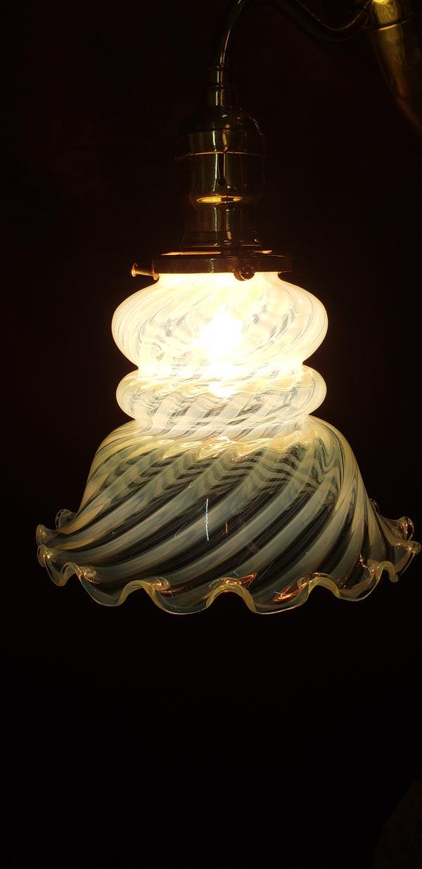 Two Light Flush Mount Rod Chandelier with Ruffled Swirl Shades 34" x 29" GS00461