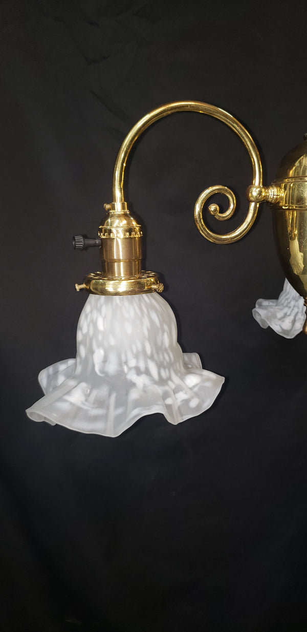 3 Light Flush Mount Rod Chandelier w/ Ruffled Art Glass Shades 43" x 18" GS00463