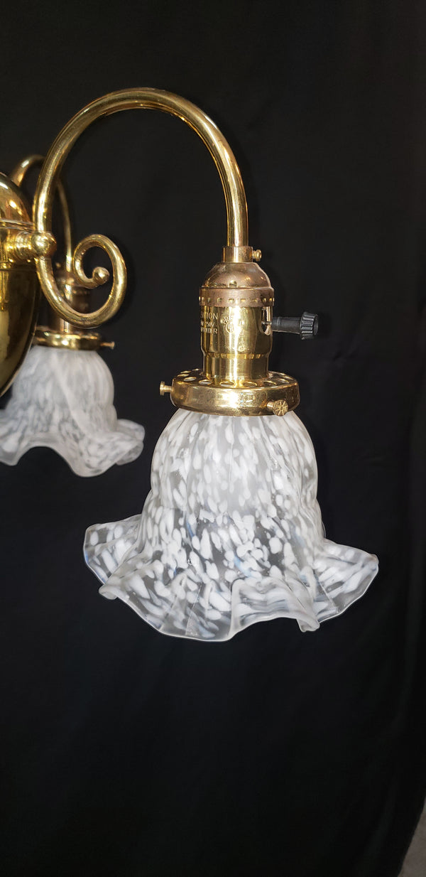 3 Light Flush Mount Rod Chandelier w/ Ruffled Art Glass Shades 43" x 18" GS00463