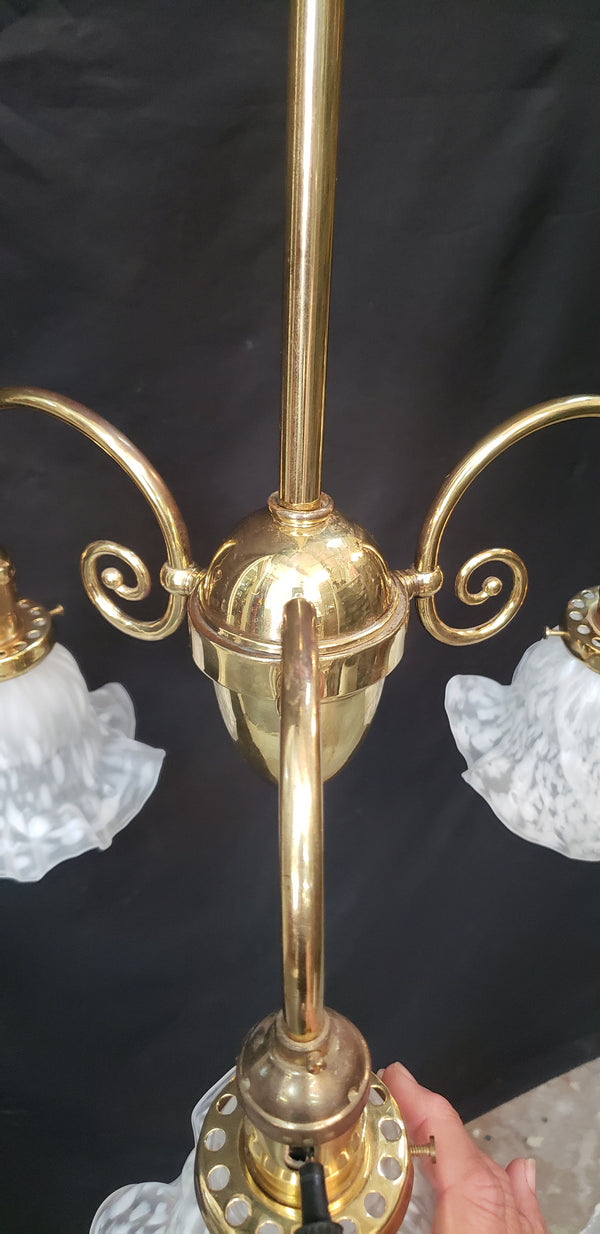 3 Light Flush Mount Rod Chandelier w/ Ruffled Art Glass Shades 43" x 18" GS00463