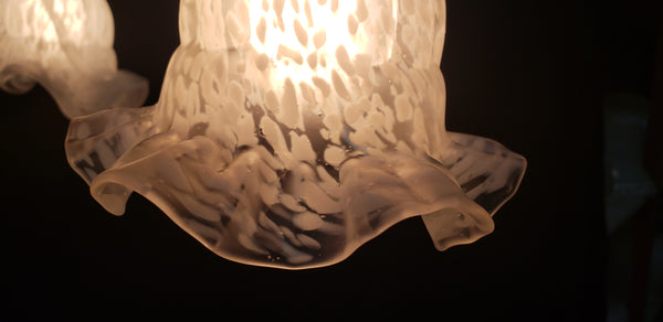 3 Light Flush Mount Rod Chandelier w/ Ruffled Art Glass Shades 43" x 18" GS00463