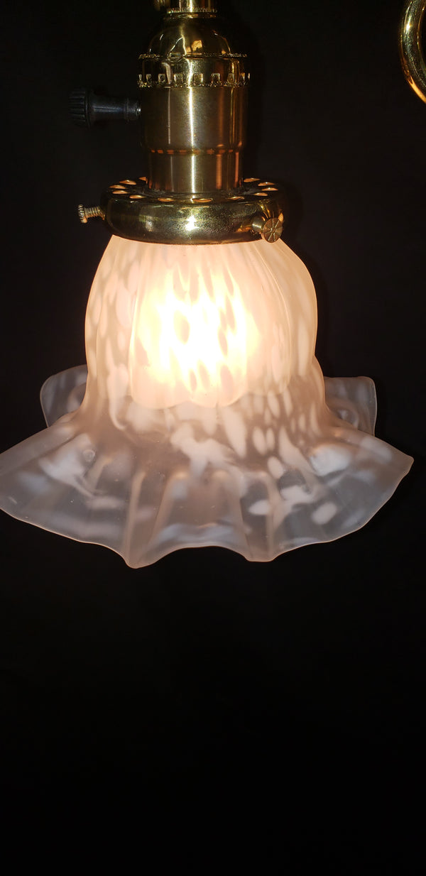 3 Light Flush Mount Rod Chandelier w/ Ruffled Art Glass Shades 43" x 18" GS00463