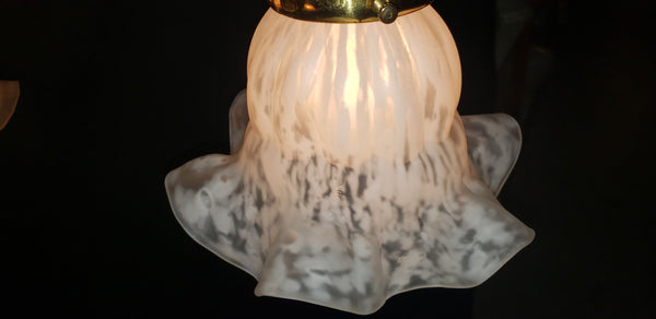 3 Light Flush Mount Rod Chandelier w/ Ruffled Art Glass Shades 43" x 18" GS00463