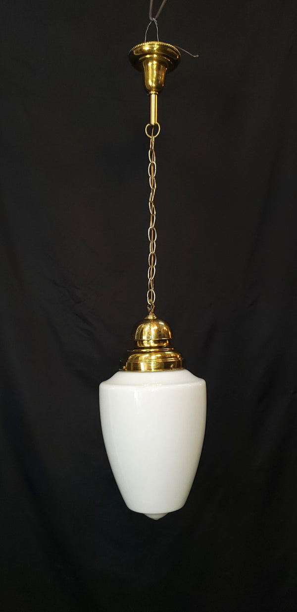 Large White Glass Pendant Light with Vintage Brass Bell Top Fitter GS00464