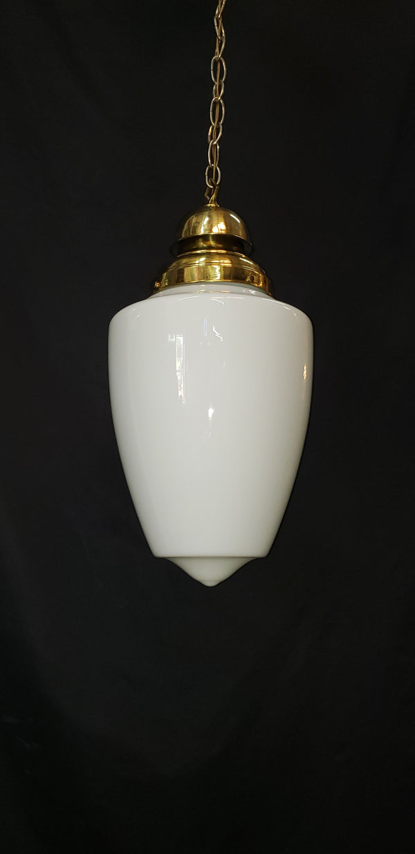 Large White Glass Pendant Light with Vintage Brass Bell Top Fitter GS00464