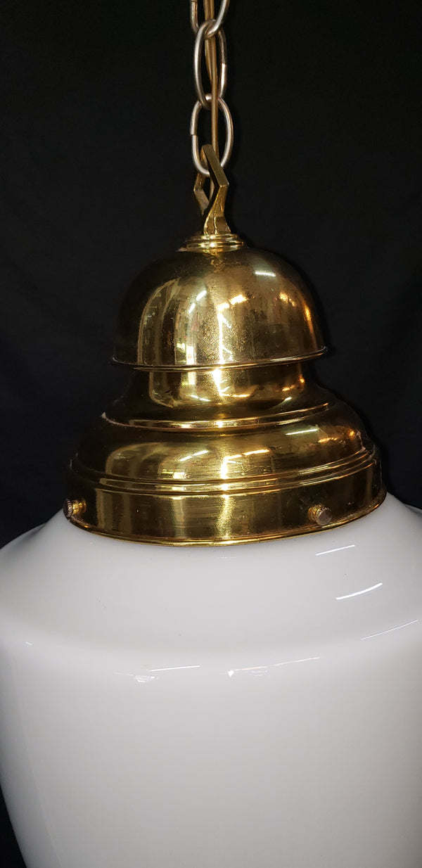 Large White Glass Pendant Light with Vintage Brass Bell Top Fitter GS00464