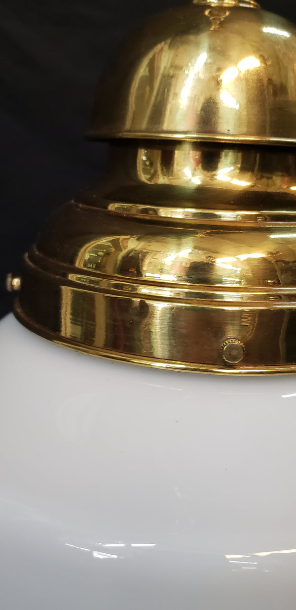 Large White Glass Pendant Light with Vintage Brass Bell Top Fitter GS00464