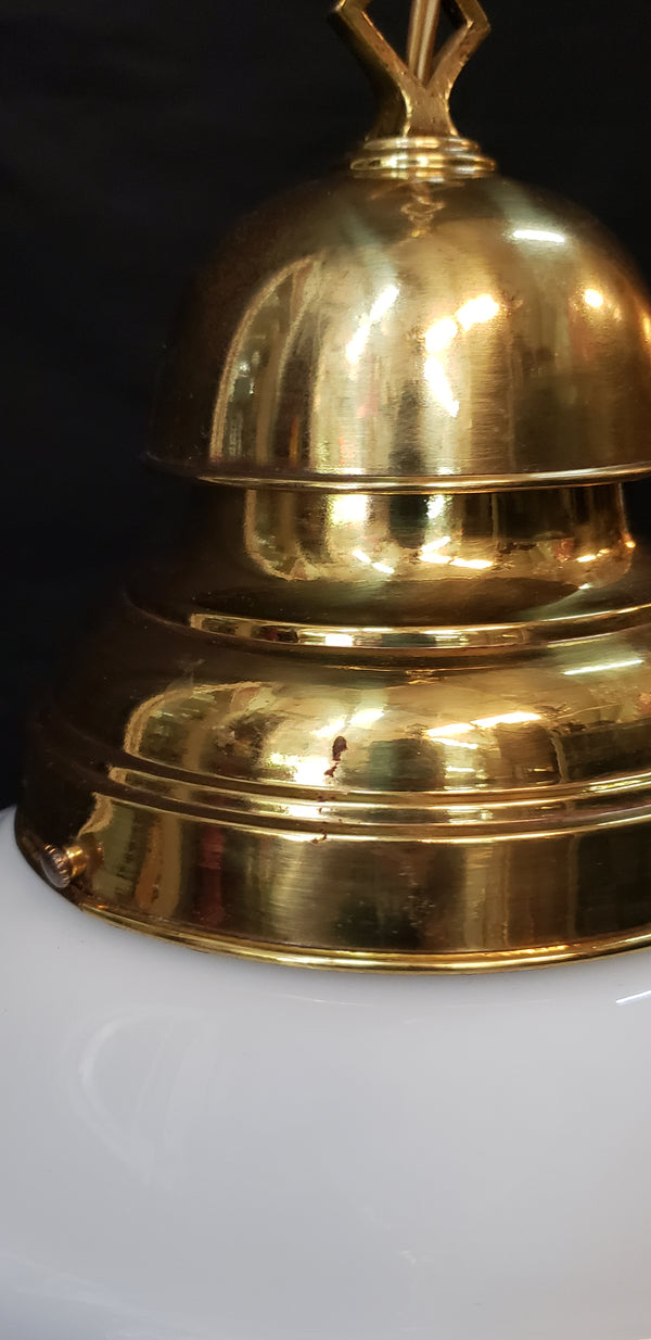 Large White Glass Pendant Light with Vintage Brass Bell Top Fitter GS00464