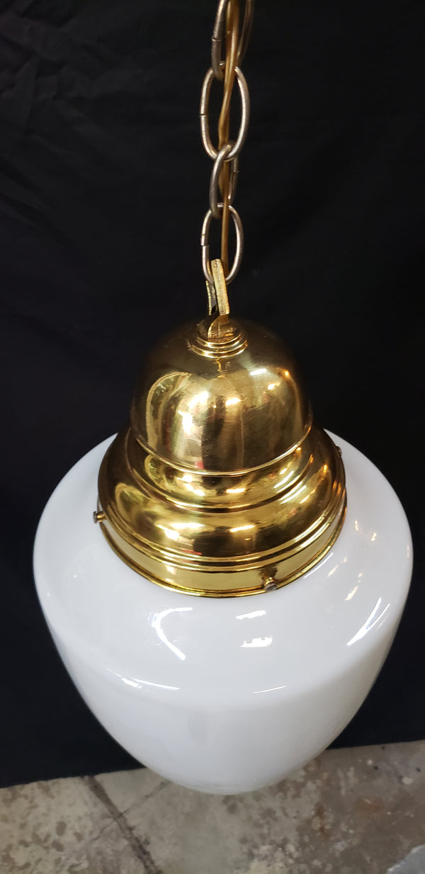 Large White Glass Pendant Light with Vintage Brass Bell Top Fitter GS00464