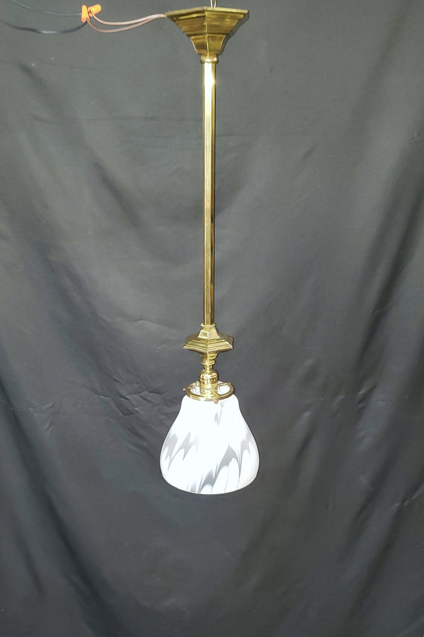 White Abstract Pendant Light with Hexagon Brass Trim 29 1/4" T x 7"  GS00466
