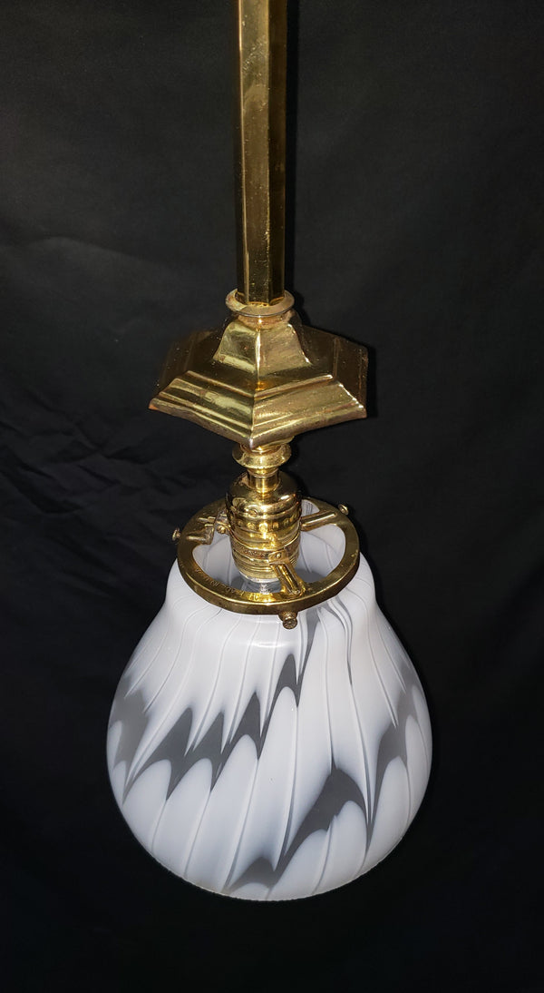 White Abstract Pendant Light with Hexagon Brass Trim 29 1/4" T x 7"  GS00466