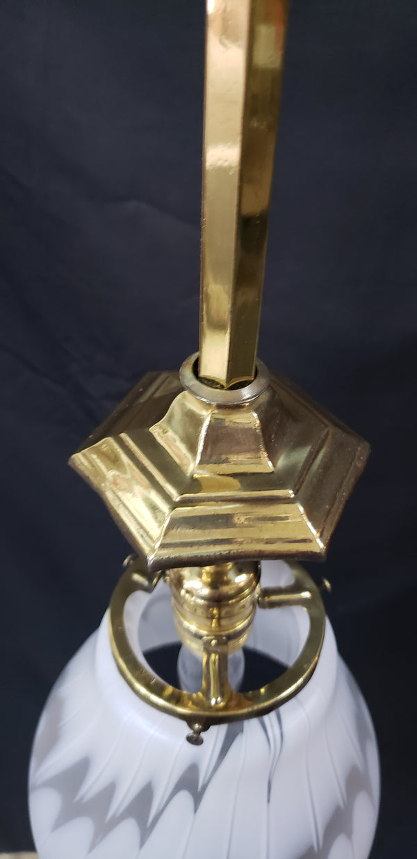 White Abstract Pendant Light with Hexagon Brass Trim 29 1/4" T x 7"  GS00466
