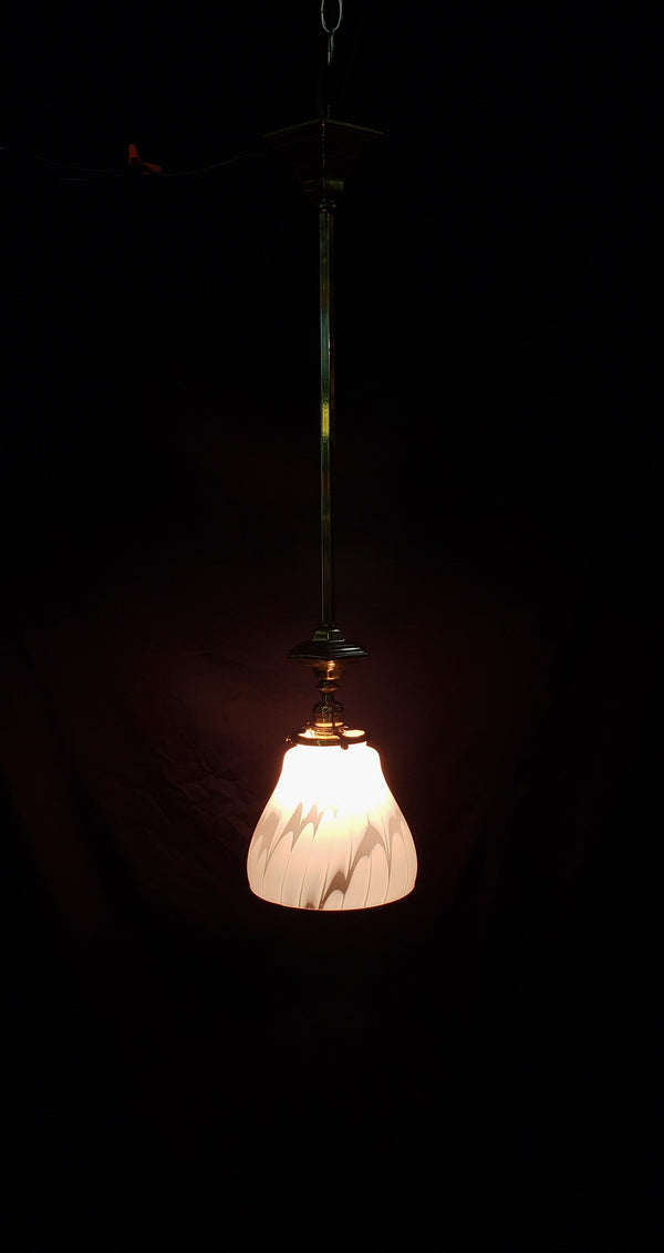 White Abstract Pendant Light with Hexagon Brass Trim 29 1/4" T x 7"  GS00466