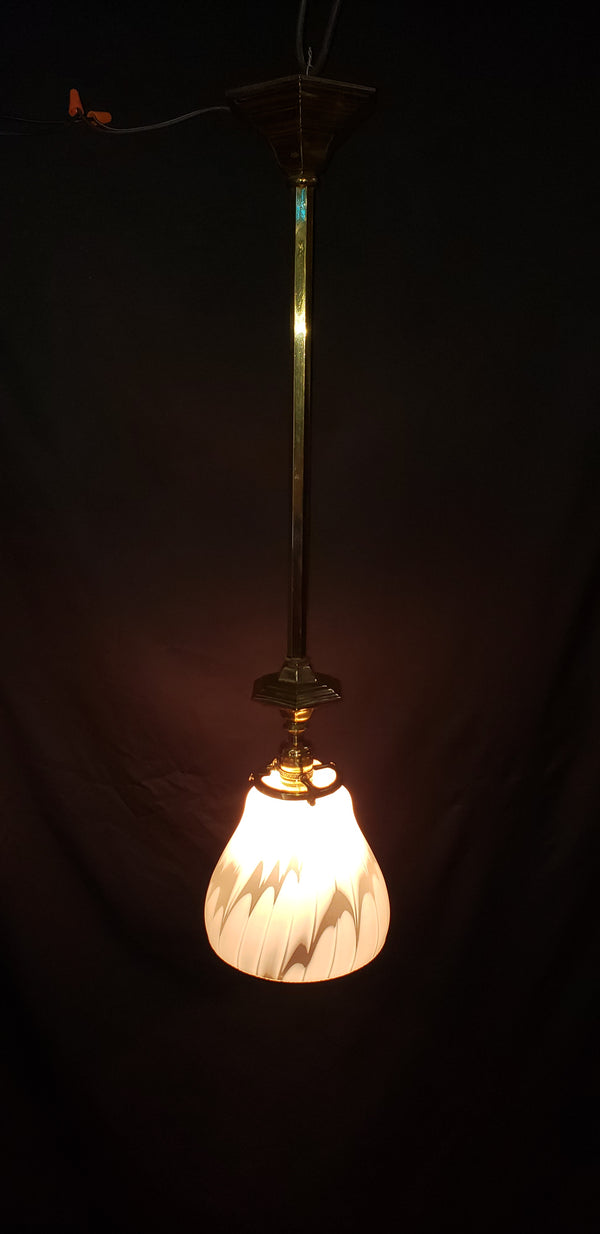 White Abstract Pendant Light with Hexagon Brass Trim 29 1/4" T x 7"  GS00466