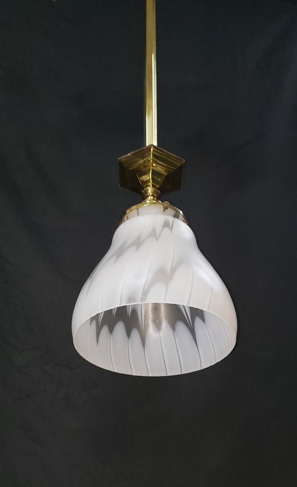 White Abstract Pendant Light with Hexagon Brass Trim 29 1/4" T x 7"  GS00466