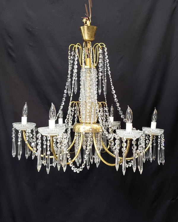 Restored 6 Light Mid Century Modern Crystal Swag Chandelier  28" x 25" GS00470