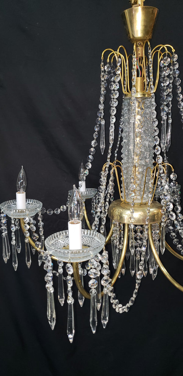 Restored 6 Light Mid Century Modern Crystal Swag Chandelier  28" x 25" GS00470