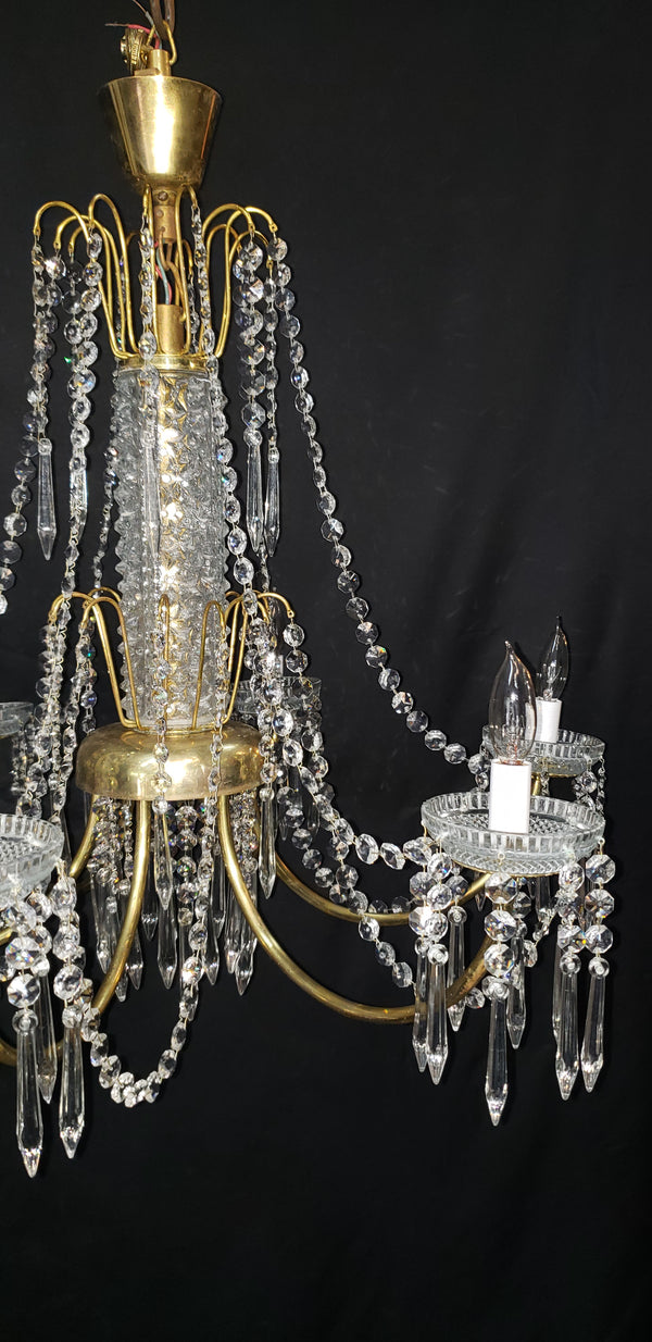 Restored 6 Light Mid Century Modern Crystal Swag Chandelier  28" x 25" GS00470
