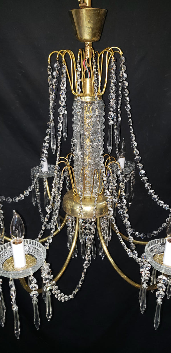 Restored 6 Light Mid Century Modern Crystal Swag Chandelier  28" x 25" GS00470