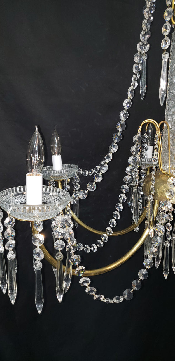 Restored 6 Light Mid Century Modern Crystal Swag Chandelier  28" x 25" GS00470