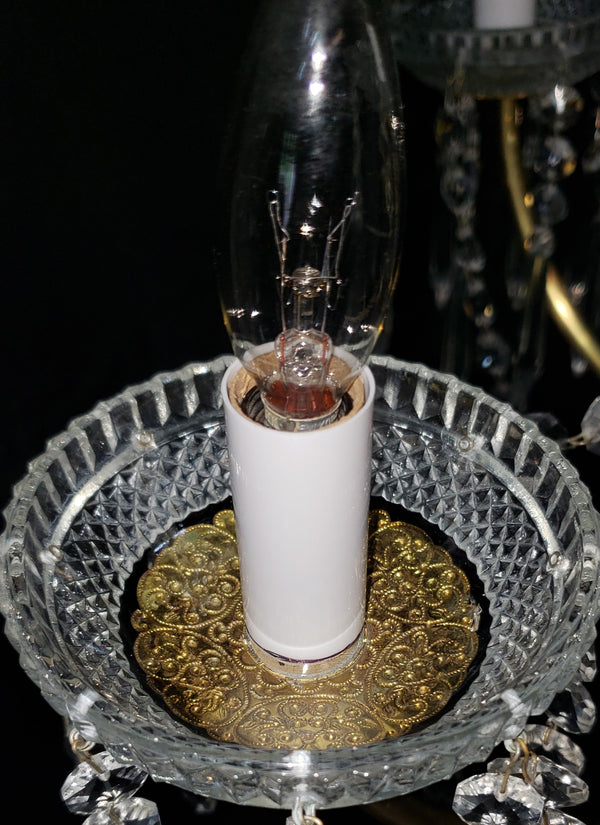 Restored 6 Light Mid Century Modern Crystal Swag Chandelier  28" x 25" GS00470