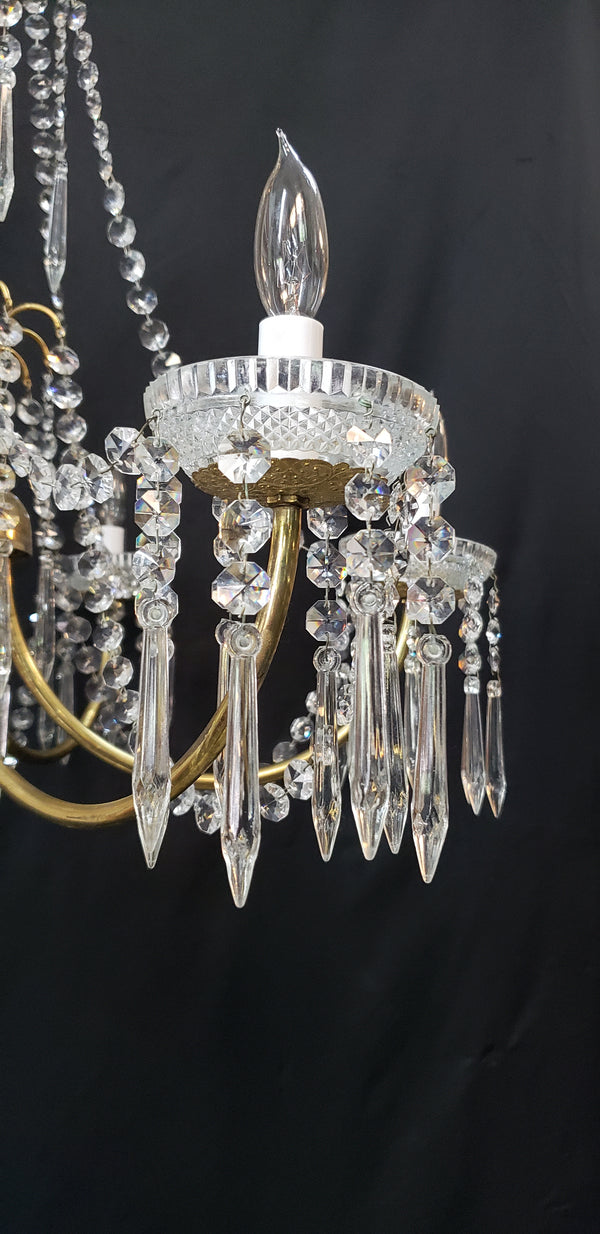 Restored 6 Light Mid Century Modern Crystal Swag Chandelier  28" x 25" GS00470
