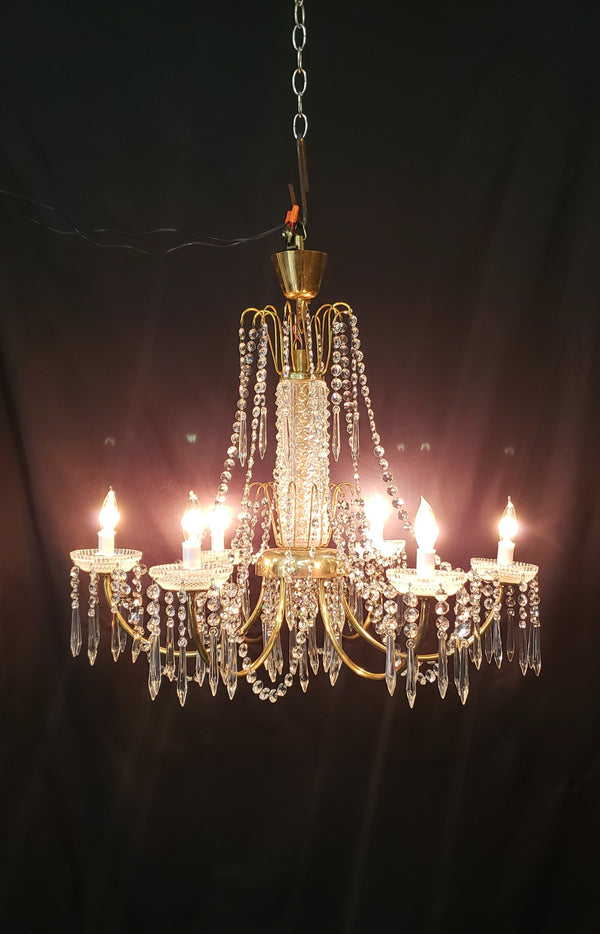 Restored 6 Light Mid Century Modern Crystal Swag Chandelier  28" x 25" GS00470