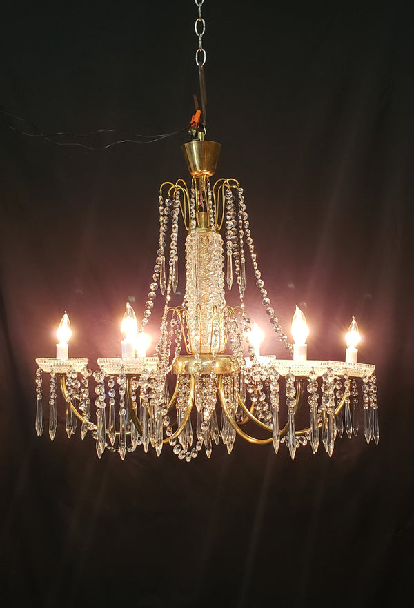 Restored 6 Light Mid Century Modern Crystal Swag Chandelier  28" x 25" GS00470