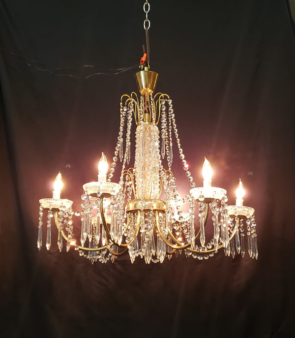 Restored 6 Light Mid Century Modern Crystal Swag Chandelier  28" x 25" GS00470