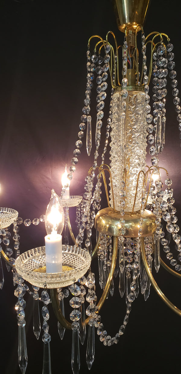 Restored 6 Light Mid Century Modern Crystal Swag Chandelier  28" x 25" GS00470