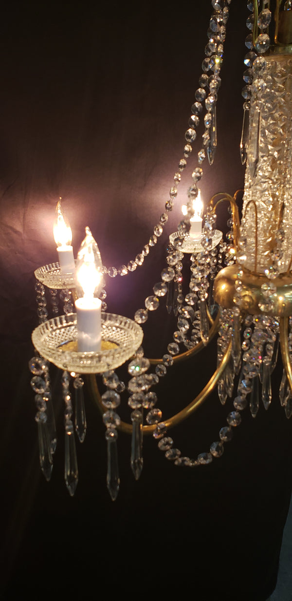 Restored 6 Light Mid Century Modern Crystal Swag Chandelier  28" x 25" GS00470
