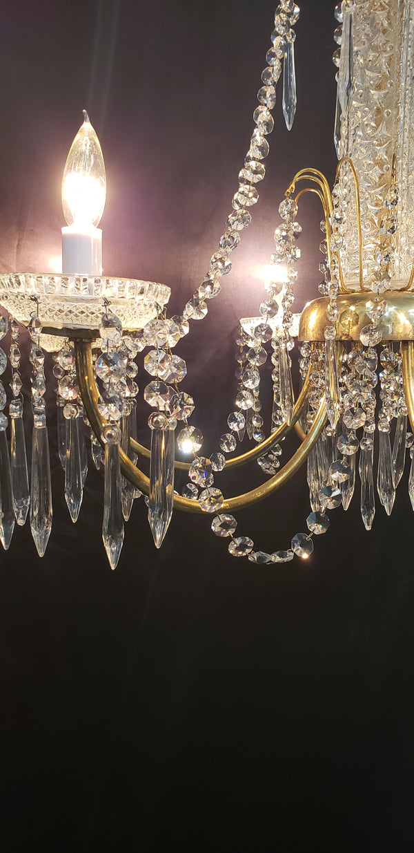 Restored 6 Light Mid Century Modern Crystal Swag Chandelier  28" x 25" GS00470