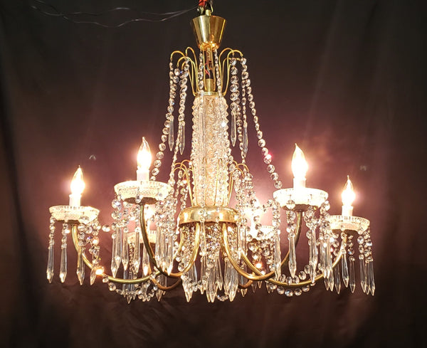 Restored 6 Light Mid Century Modern Crystal Swag Chandelier  28" x 25" GS00470