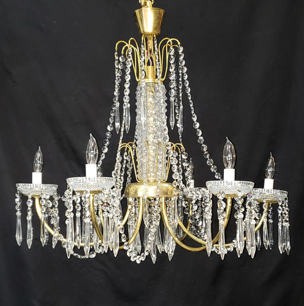 Restored 6 Light Mid Century Modern Crystal Swag Chandelier  28" x 25" GS00470