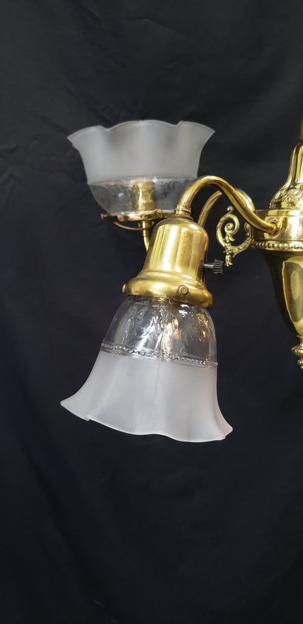 4 Light Flush Mount Chandelier with Fluted Shades 27 1/2" x 21" x 38" GS00472