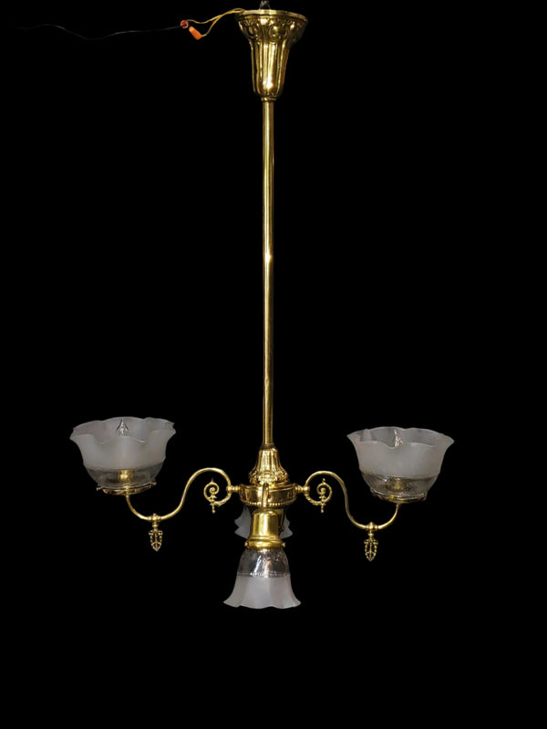 4 Light Flush Mount Chandelier with Fluted Shades 27 1/2" x 21" x 38" GS00472