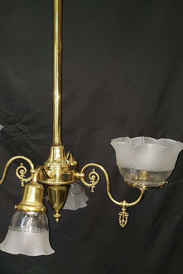 4 Light Flush Mount Chandelier with Fluted Shades 27 1/2" x 21" x 38" GS00472