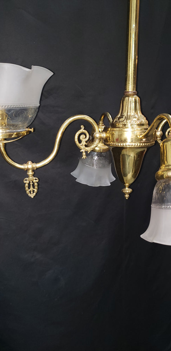 4 Light Flush Mount Chandelier with Fluted Shades 27 1/2" x 21" x 38" GS00472