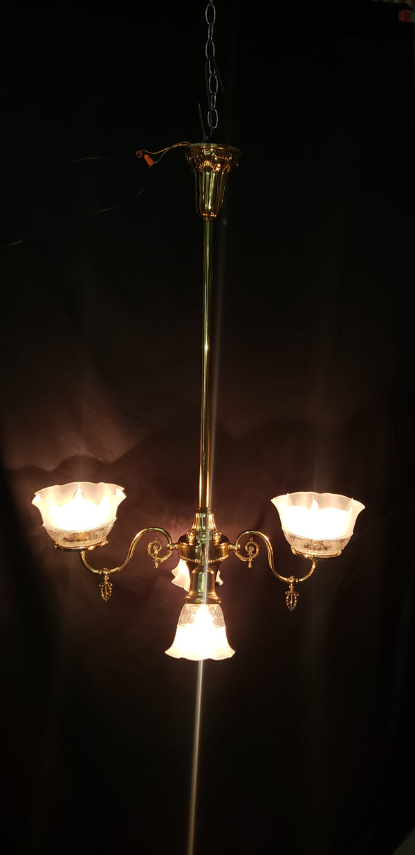 4 Light Flush Mount Chandelier with Fluted Shades 27 1/2" x 21" x 38" GS00472