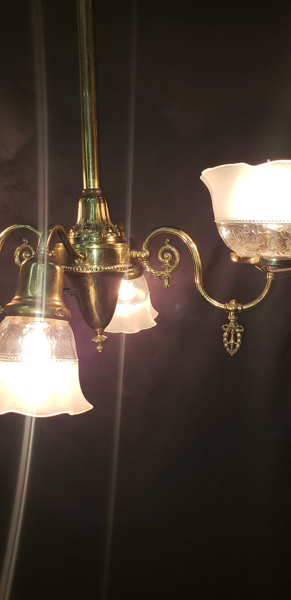 4 Light Flush Mount Chandelier with Fluted Shades 27 1/2" x 21" x 38" GS00472